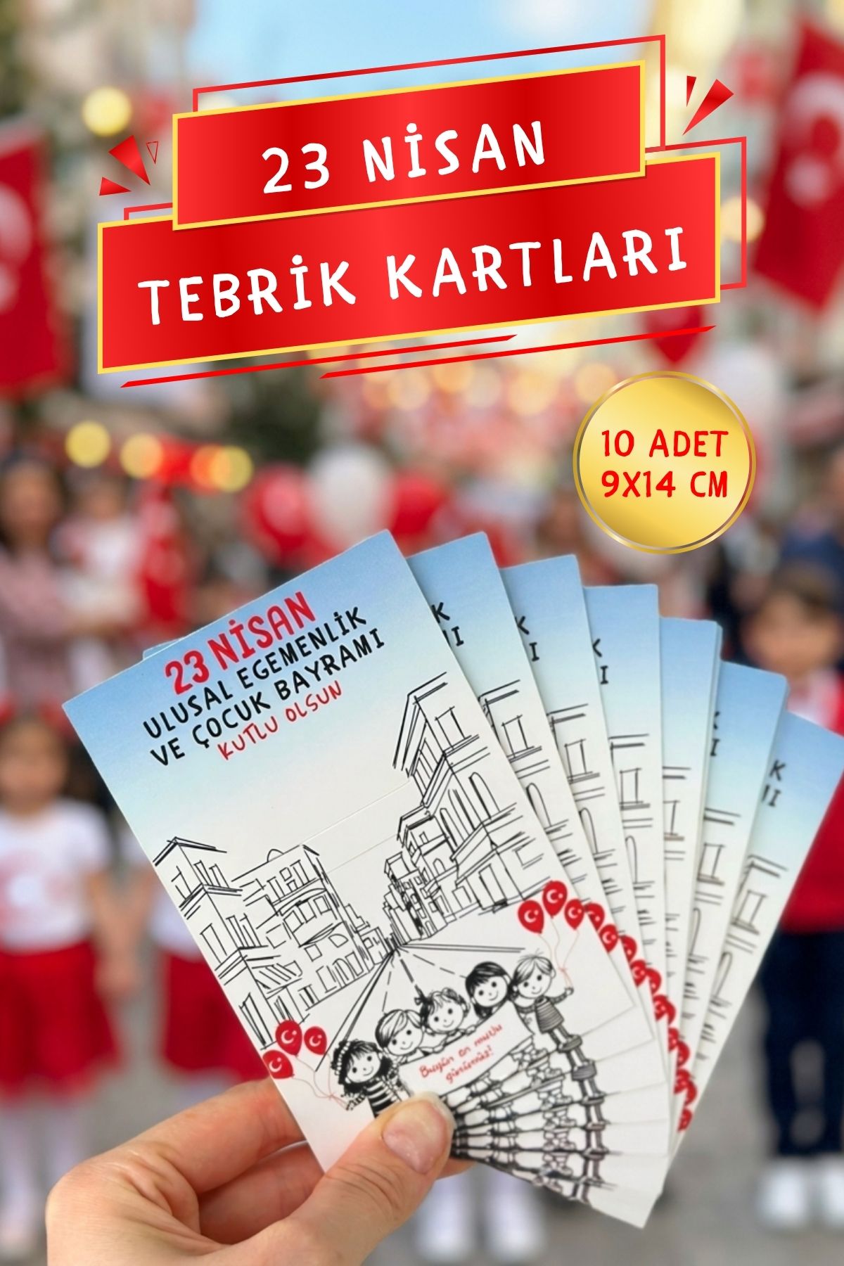23 Nisan Temalı Kesikli 10 Adet 14x9 Cm Tebrik Bileklik Lolipop Hediye Kartı - 23 Nisan Hediyesi