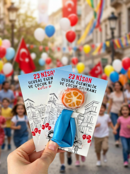 23 Nisan Temalı Kesikli 10 Adet 14x9 Cm Tebrik Bileklik Lolipop Hediye Kartı - 23 Nisan Hediyesi