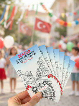 23 Nisan Temalı Kesikli 10 Adet 14x9 Cm Tebrik Bileklik Lolipop Hediye Kartı - 23 Nisan Hediyesi