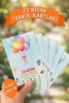 23 Nisan Temalı Kesikli 10 Adet 14x9 Cm Tebrik Bileklik Lolipop Hediye Kartı - 23 Nisan Hediyesi
