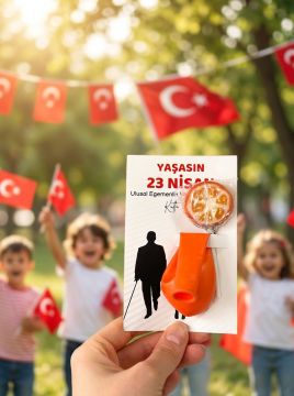 23 Nisan Temalı Kesikli 10 Adet 14x9 Cm Tebrik Bileklik Lolipop Hediye Kartı - 23 Nisan Hediyesi