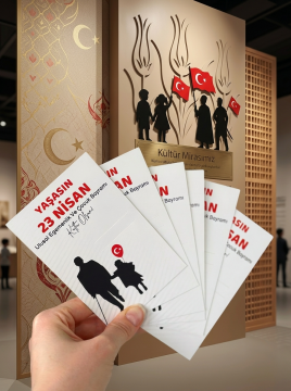 23 Nisan Temalı Kesikli 10 Adet 14x9 Cm Tebrik Bileklik Lolipop Hediye Kartı - 23 Nisan Hediyesi