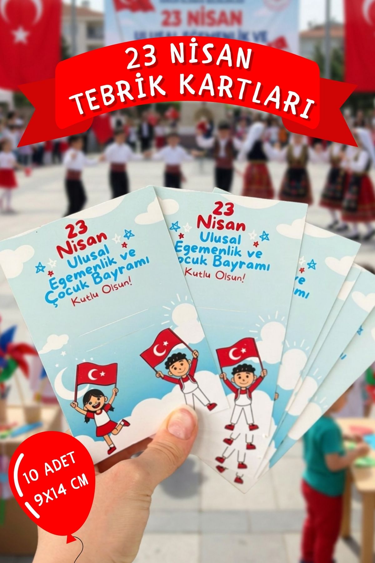 23 Nisan Temalı Kesikli 10 Adet 14x9 Cm Tebrik Bileklik Lolipop Hediye Kartı - 23 Nisan Hediyesi