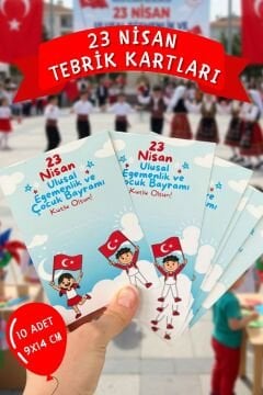 23 Nisan Temalı Kesikli 10 Adet 14x9 Cm Tebrik Bileklik Lolipop Hediye Kartı - 23 Nisan Hediyesi