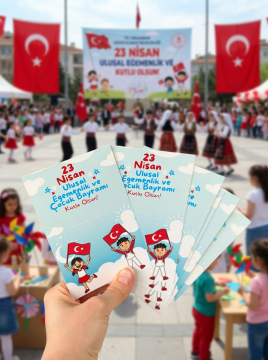23 Nisan Temalı Kesikli 10 Adet 14x9 Cm Tebrik Bileklik Lolipop Hediye Kartı - 23 Nisan Hediyesi
