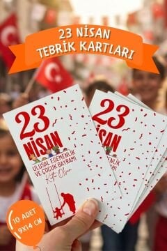 23 Nisan Temalı Kesikli 10 Adet 14x9 Cm Tebrik Bileklik Lolipop Hediye Kartı - 23 Nisan Hediyesi