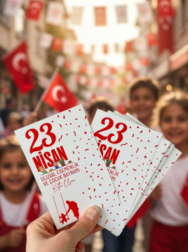 23 Nisan Temalı Kesikli 10 Adet 14x9 Cm Tebrik Bileklik Lolipop Hediye Kartı - 23 Nisan Hediyesi