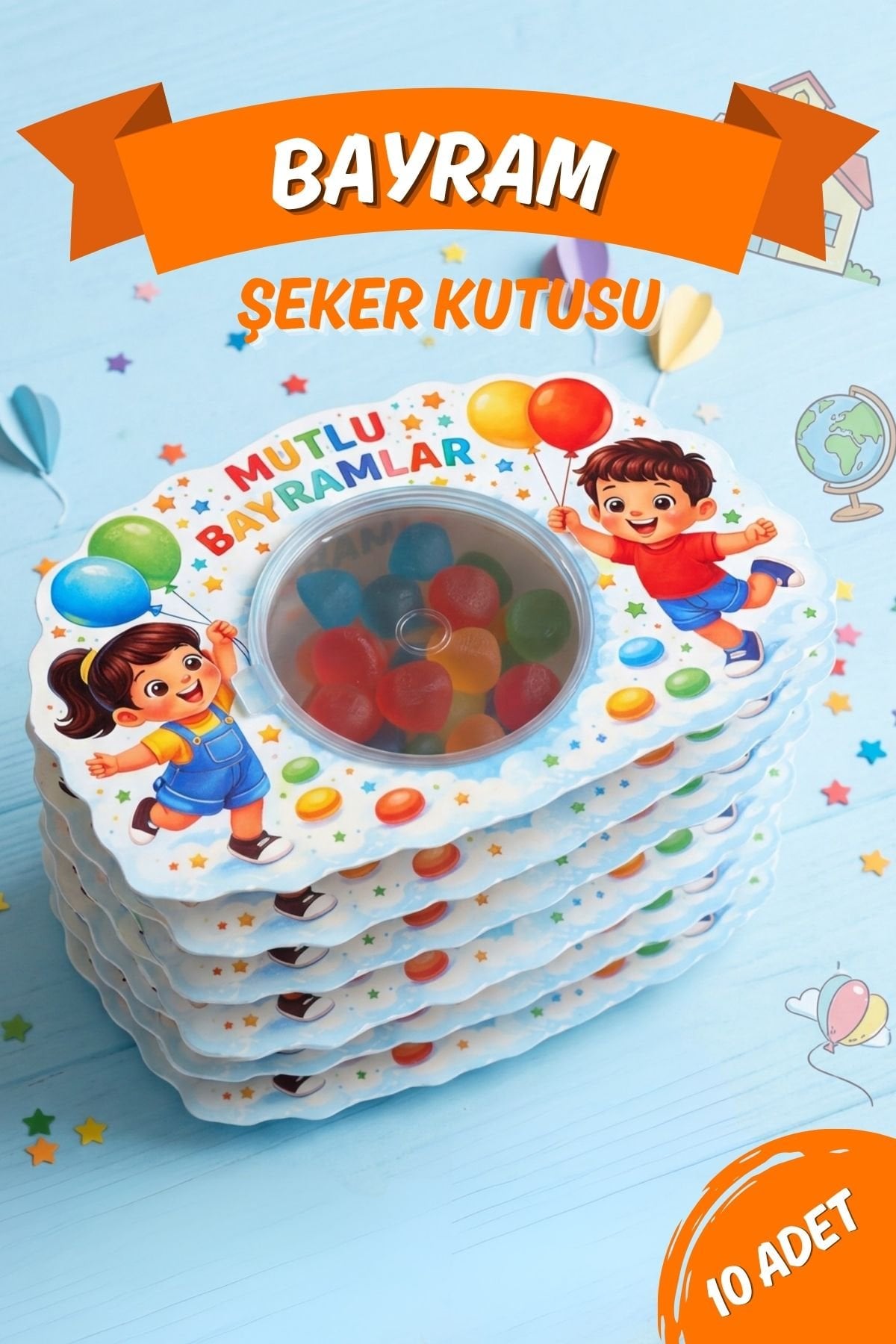 Mutlu Bayramlar Şeker Kutusu 10 Adet Hediyelik Kutu Bayram Hediyesi