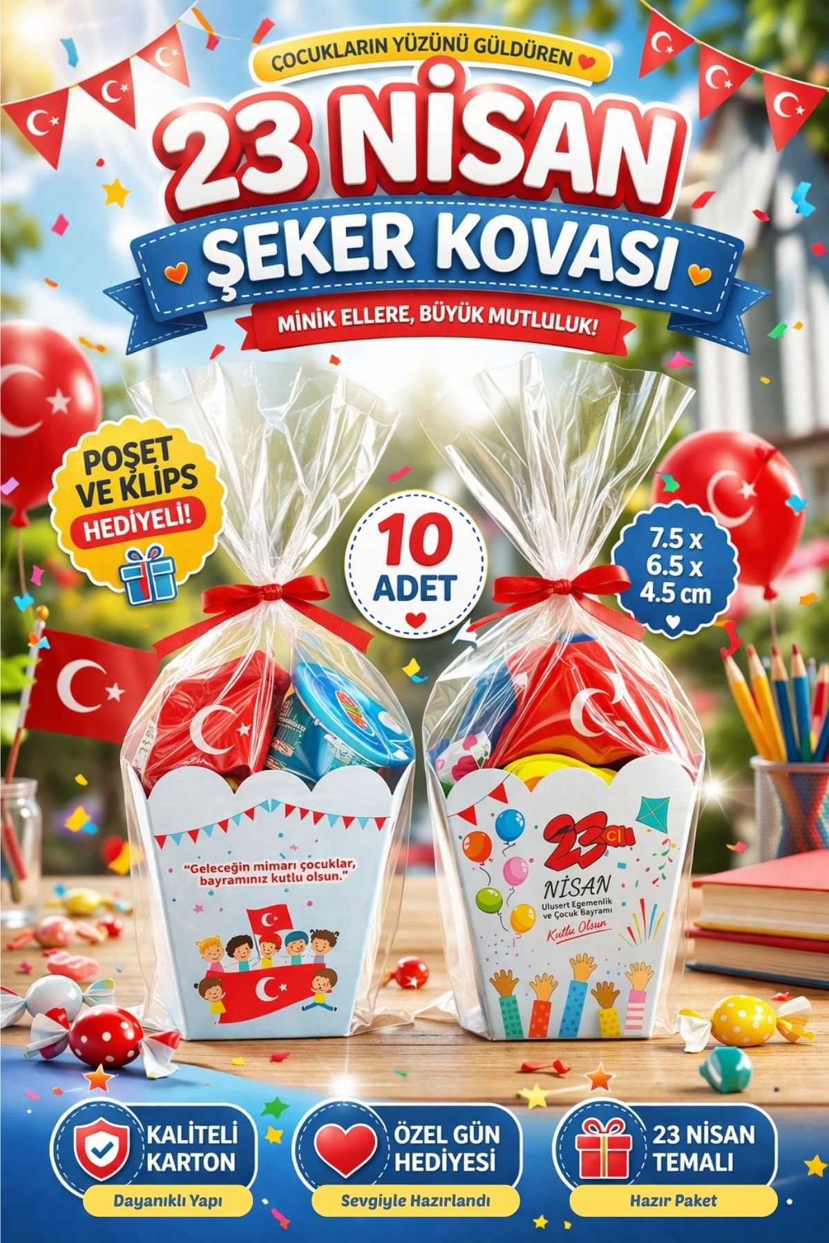 23 Nisan Şeker Kovası 10 Adet Hediyelik Kutu Çocuk Bayramı Hediye Paketi
