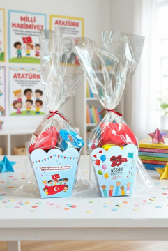 23 Nisan Şeker Kovası 10 Adet Hediyelik Kutu Çocuk Bayramı Hediye Paketi