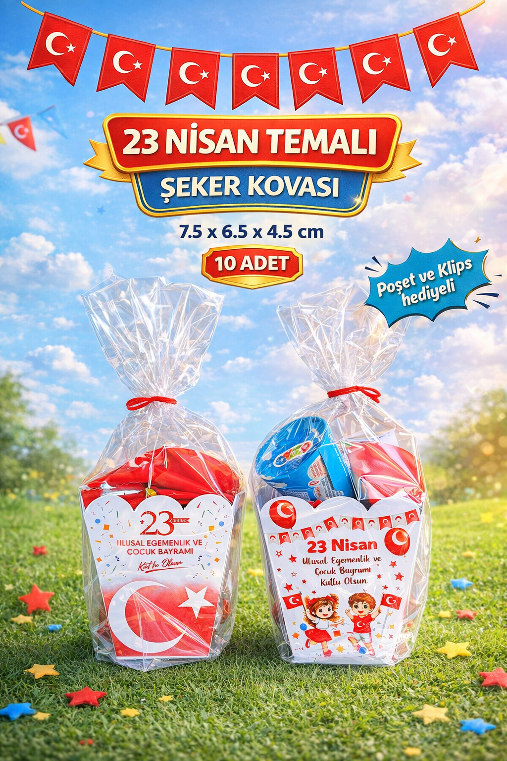 23 Nisan Şeker Kovası 10 Adet Hediyelik Kutu Çocuk Bayramı Hediye Paketi