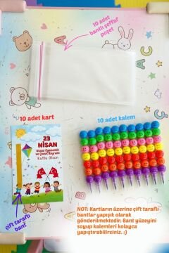 23 Nisan Hediyesi 10 Adet Kartlı Emoji Kurşun Kalem Çocuk Bayramı Hediyelik Model 1