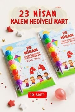 23 Nisan Hediyesi 10 Adet Kartlı Emoji Kurşun Kalem Çocuk Bayramı Hediyelik Model 1