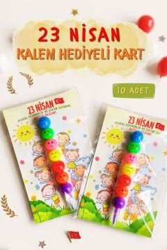 23 Nisan Hediyesi 10 Adet Kartlı Emoji Kurşun Kalem Çocuk Bayramı Hediyelik Model 2