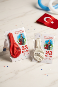 23 Nisan Çocuk Bayramı Hediyesi 10 Adet Kartlı 23 Nisan Baskılı Balon Kırmızı Beyaz
