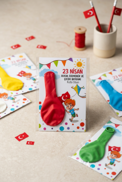 23 Nisan Çocuk Bayramı Hediyesi 10 Adet Kartlı Rengarenk Balon