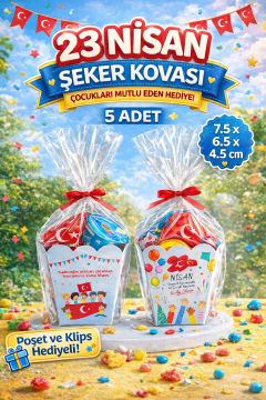 23 Nisan Şeker Kovası 5 Adet Hediyelik Kutu Çocuk Bayramı Hediye Paketi