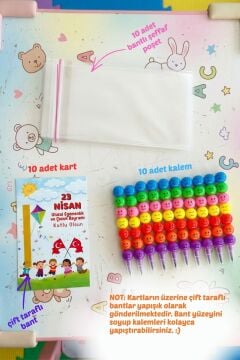 23 Nisan Hediyesi 5 Adet Kartlı Emoji Kurşun Kalem Çocuk Bayramı Hediyelik Model 1