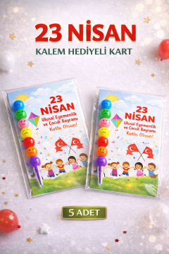 23 Nisan Hediyesi 5 Adet Kartlı Emoji Kurşun Kalem Çocuk Bayramı Hediyelik Model 1
