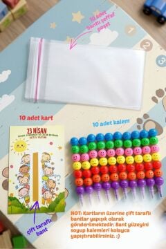 23 Nisan Hediyesi 5 Adet Kartlı Emoji Kurşun Kalem Çocuk Bayramı Hediyelik Model 2