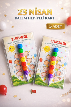 23 Nisan Hediyesi 5 Adet Kartlı Emoji Kurşun Kalem Çocuk Bayramı Hediyelik Model 2