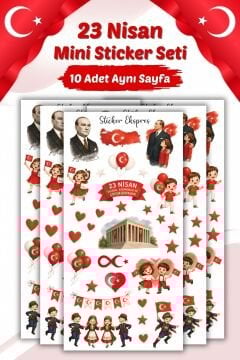 10 Sayfa 23 Nisan Mini Sticker Seti Çocuk Bayramı Hediye Sticker Okul Sınıf Etkinlik