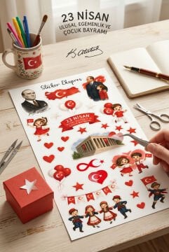 10 Sayfa 23 Nisan Mini Sticker Seti Çocuk Bayramı Hediye Sticker Okul Sınıf Etkinlik