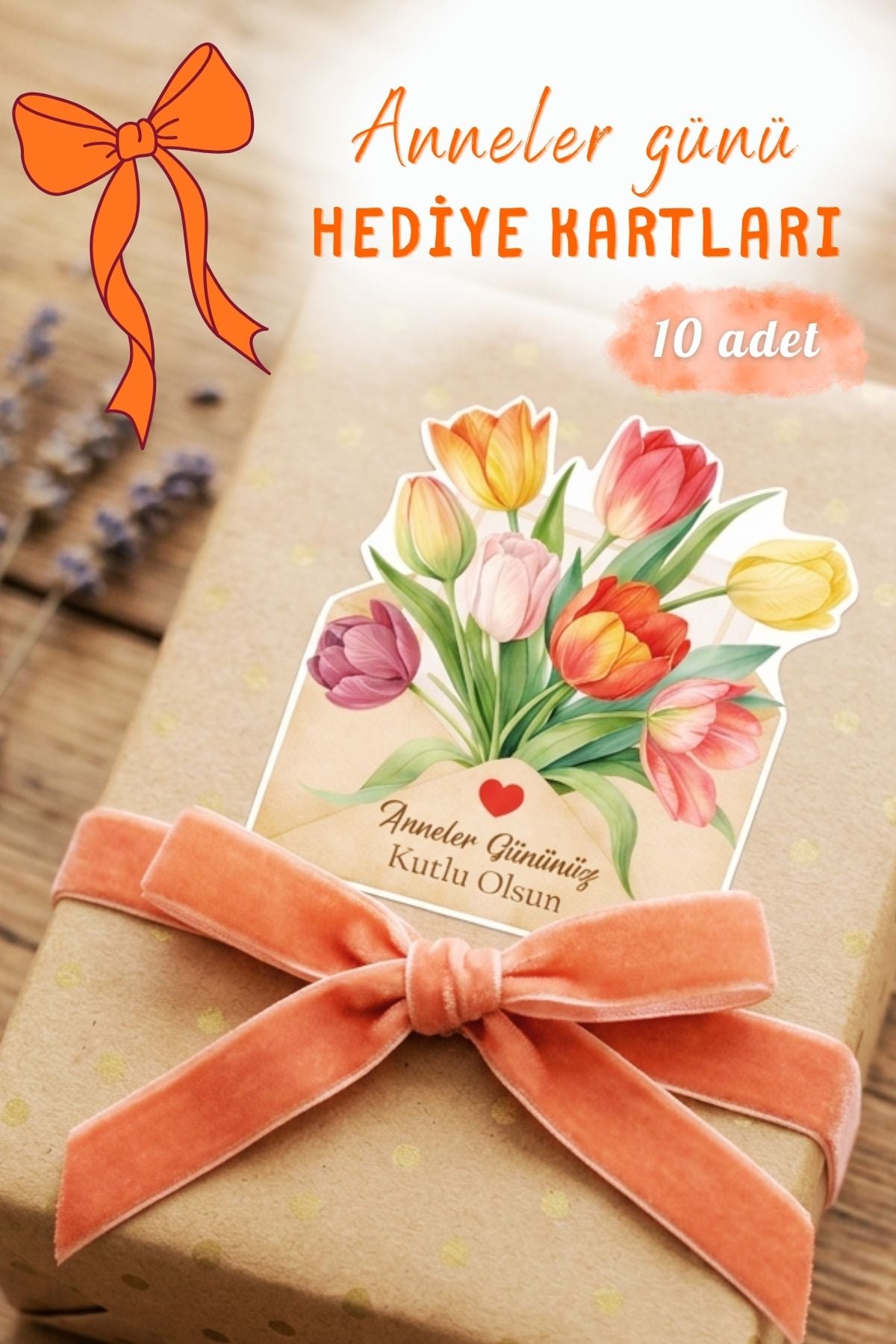 Anneler Günü Tebrik Kartı 10 Adet Özel Kesimli Hediye Paketleme Kartı