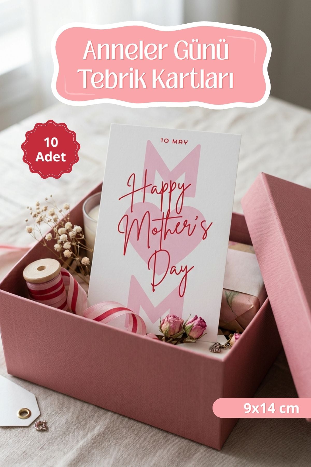 Anneler Günü Tebrik Kartı 10 Adet Hediye Paketleme Kartı