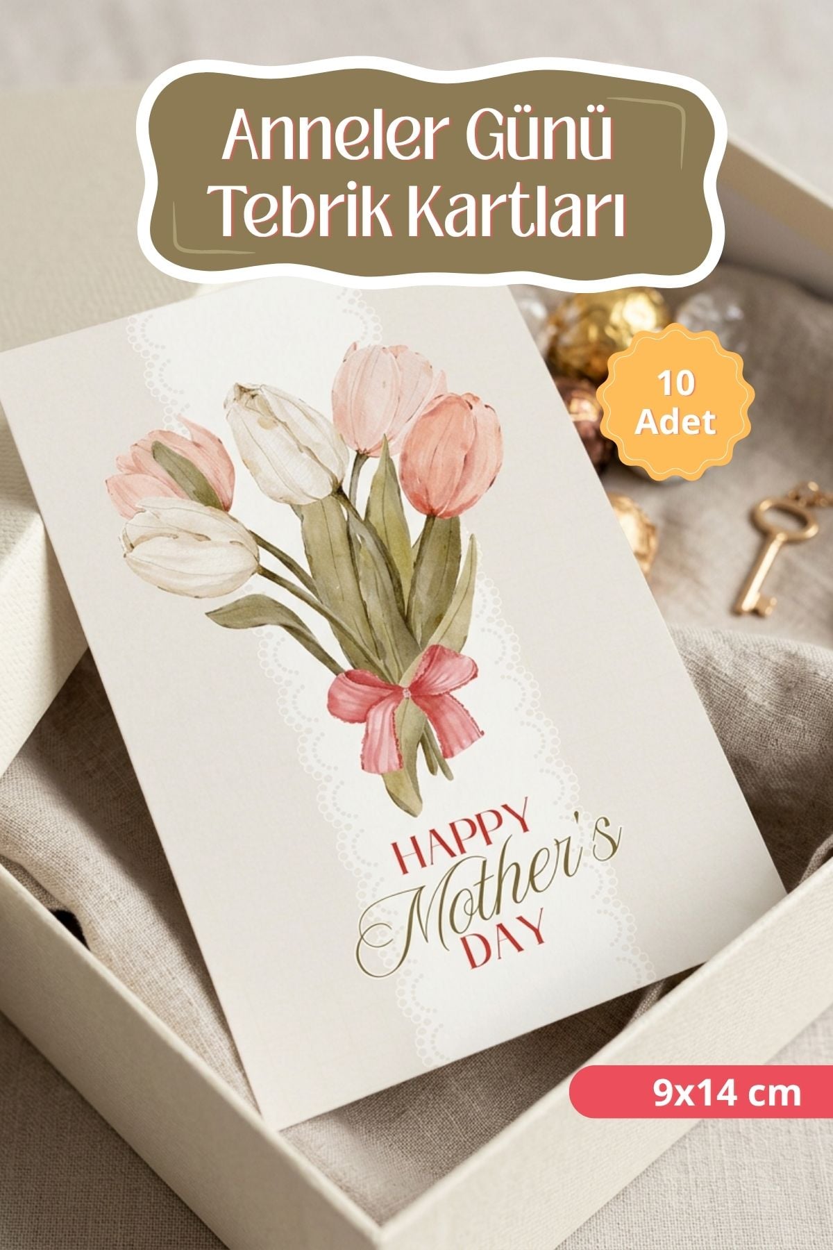 Anneler Günü Tebrik Kartı 10 Adet Hediye Paketleme Kartı