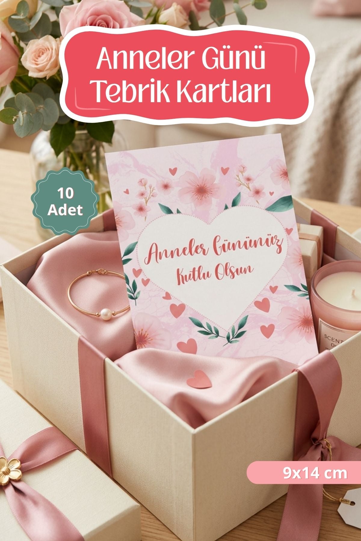 Anneler Günü Tebrik Kartı 10 Adet Hediye Paketleme Kartı