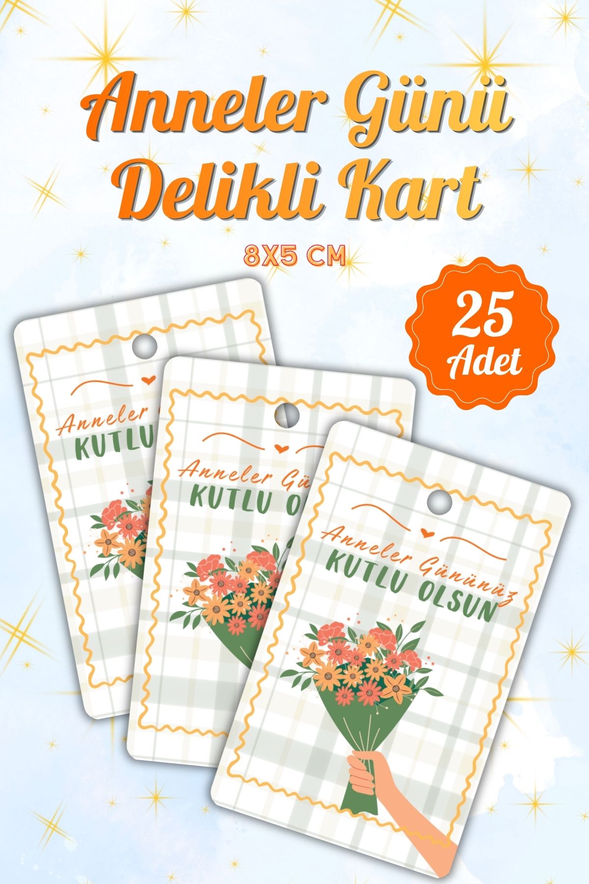 Anneler Günü Temalı Delikli Kart 25 Adet Hediye Paketleme Tebrik Kartı Karton Etiket