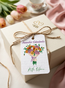 Anneler Günü Temalı Delikli Kart 25 Adet Hediye Paketleme Tebrik Kartı Karton Etiket