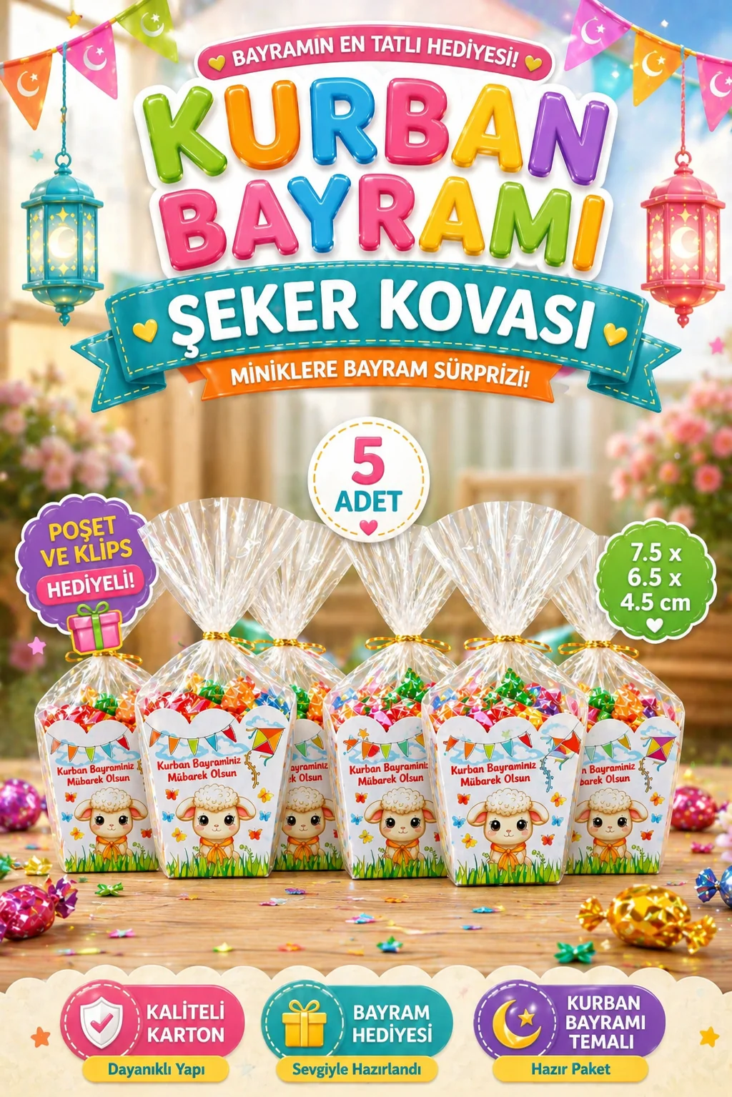 Kurban Bayramı Şeker Kovası 5 Adet Özel Tasarım Hediyelik Kutu Hediye Paketi
