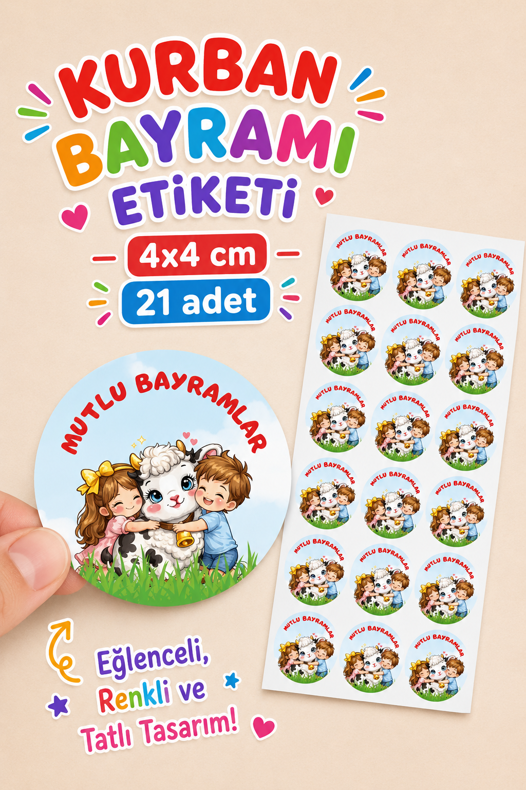21 Adet Mutlu Bayramlar Etiketi Kurban Bayramı Hediye Kutusu Paketleme Sticker