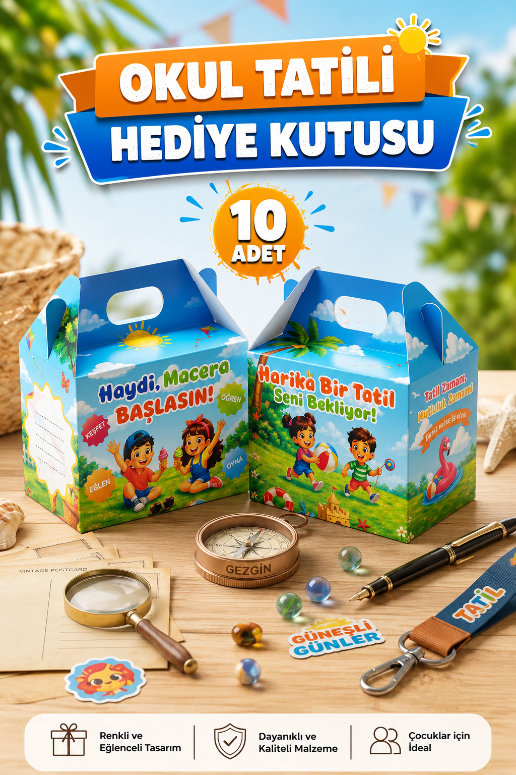 10 Adet Okul Yaz Tatili Hediye Kutusu Karne Mezuniyet Hediyesi Tatil Hediye Paketi