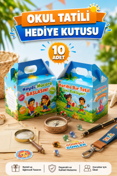 10 Adet Okul Yaz Tatili Hediye Kutusu Karne Mezuniyet Hediyesi Tatil Hediye Paketi