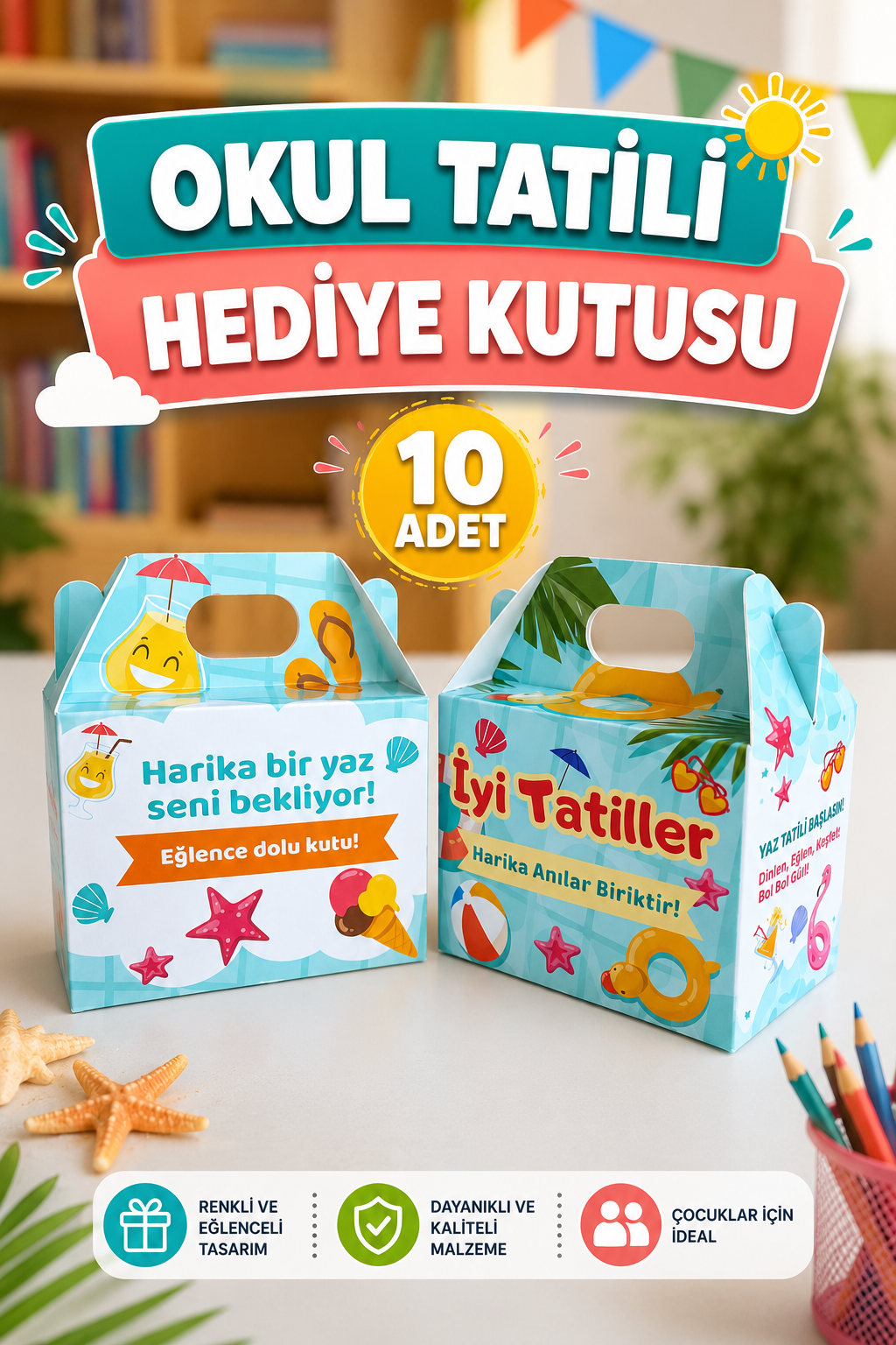 10 Adet Okul Yaz Tatili Hediye Kutusu Karne Mezuniyet Hediyesi Tatil Hediye Paketi