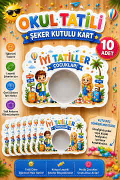 10 Adet Okul Yaz Tatili Hediyelik Şeker Kutusu Karne Mezuniyet Hediyesi