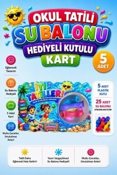 5 Adet Okul Yaz Tatili Su Balonu Hediyeli Kutulu Kart Karne Mezuniyet Hediyesi