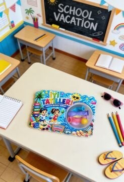 5 Adet Okul Yaz Tatili Su Balonu Hediyeli Kutulu Kart Karne Mezuniyet Hediyesi