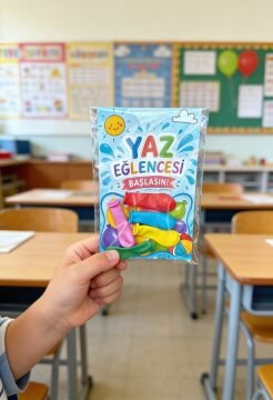 5 Adet Okul Yaz Tatili Su Balonu Hediyeli Poşetli Kart Karne Mezuniyet Hediyesi