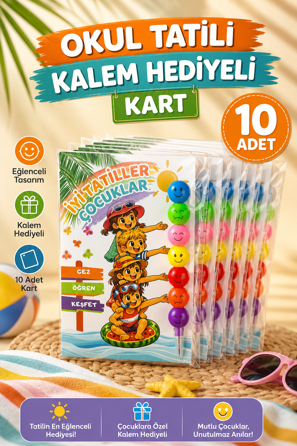 Okul Yaz Tatili Hediyesi Kartlı Emoji Yumurtlayan Emojili Kalem 10 Adet Karne Hediyesi