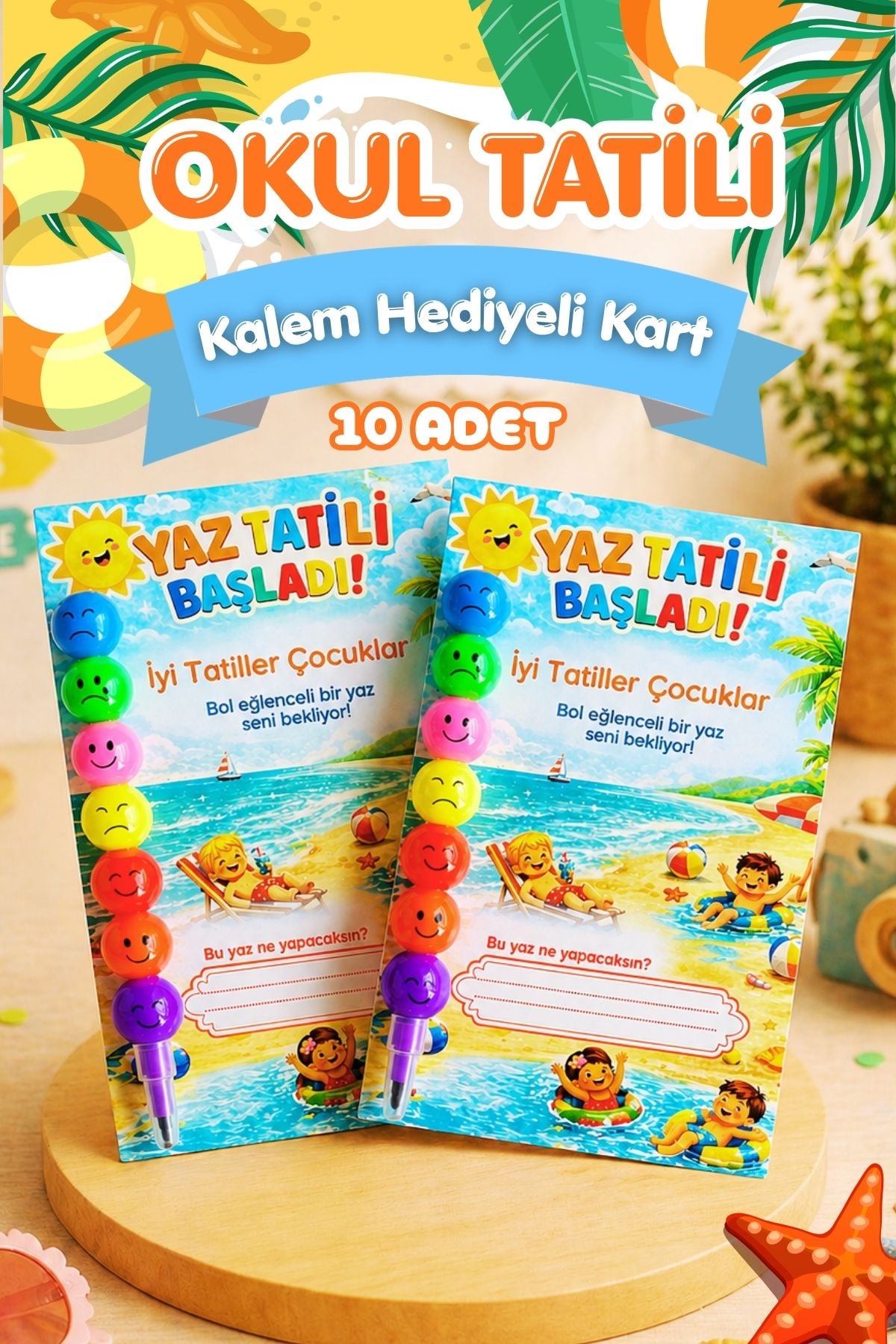 Okul Yaz Tatili Hediyesi Kartlı Emoji Yumurtlayan Emojili Kalem 10 Adet Karne Hediyesi