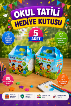 5 Adet Okul Yaz Tatili Hediye Kutusu Karne Mezuniyet Hediyesi Tatil Hediye Paketi