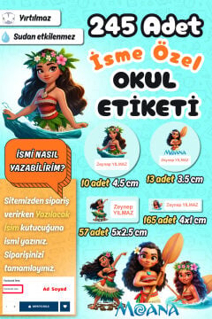 Okul Etiketi Moana Temalı Kalem Defter Etiketi Özel İsim Yazılabilen Etiket 245 Adet İsim Etiketi