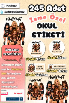 Okul Etiketi Manifest Temalı Kalem Defter Etiketi Özel İsim Yazılabilen Etiket 245 Adet İsim Etiketi