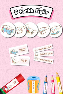 Okul Etiketi Cinnamoroll Temalı Kalem Defter Etiketi Özel İsim Yazılabilen Etiket 245 Adet İsim Etiketi