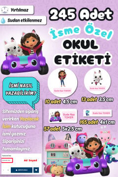Okul Etiketi Gabby Temalı Kalem Defter Etiketi Özel İsim Yazılabilen Etiket 245 Adet İsim Etiketi