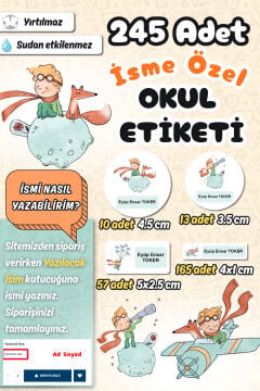 Okul Etiketi Küçük Prens Temalı Kalem Defter Etiketi Özel İsim Yazılabilen Etiket 245 Adet İsim Etiketi